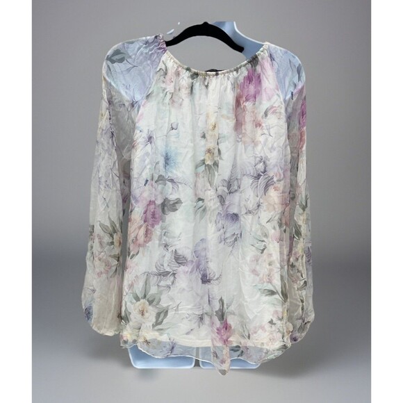 Viola Borghi Blouse White Floral Lined Silk Flowy Fairy Romantic Womens Medium - Picture 2 of 14